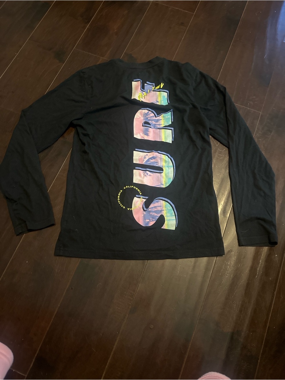 Original Use Black Long Sleeve Tee with Pastel Multicolor Vertical Logo